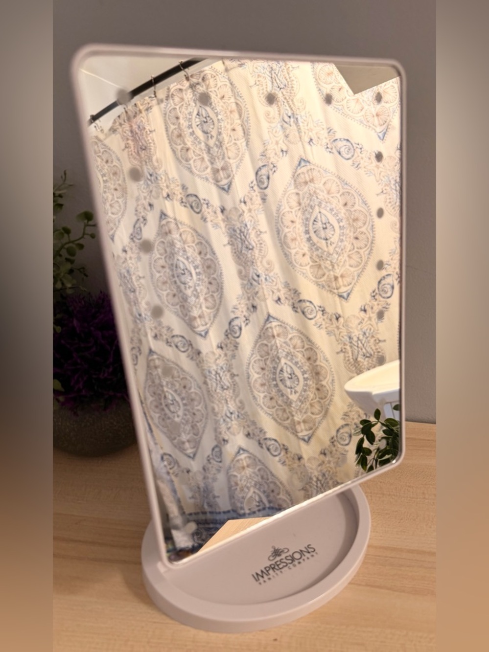 Impressions White Vanity Mirror with Pedestal Base